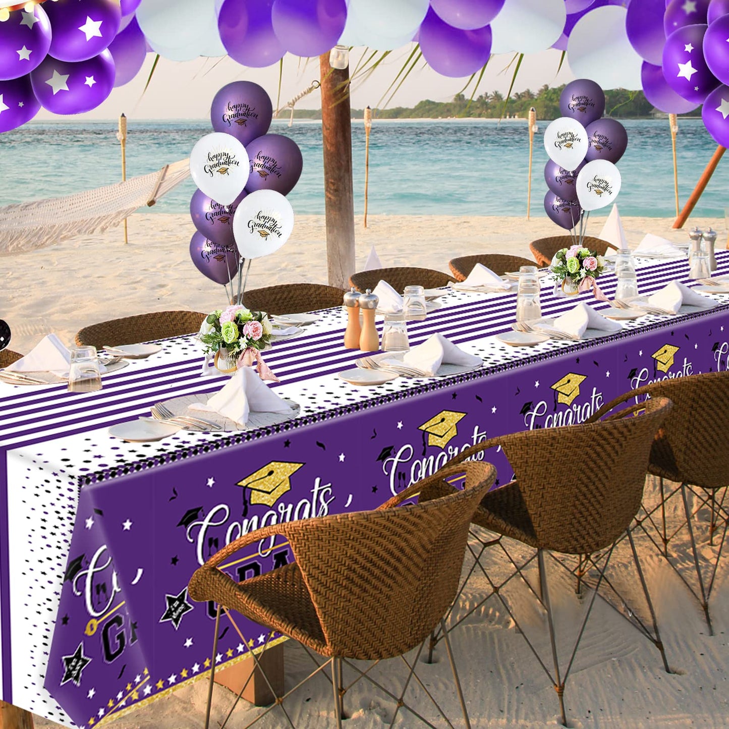Graduation Tablecloth Party Decorations, 3 Pack Class of 2026 Congrats Grad Purple Graduation Party Tablecover Rectangle Plastic Table Cloth Disposable Table Covers Party Supplies, Large Size 54"x108"