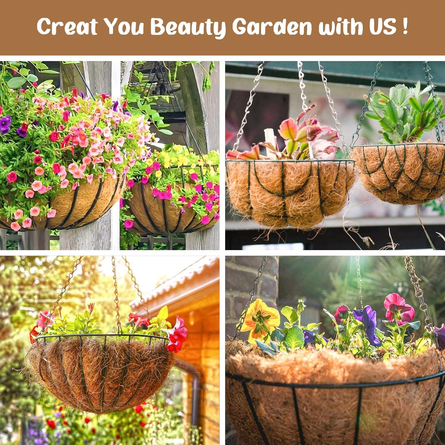 Legigo 20-Inch Hanging Basket Coco Liners - 100% Natural Round Coconut Fiber Replacement for Flowers & Vegetables