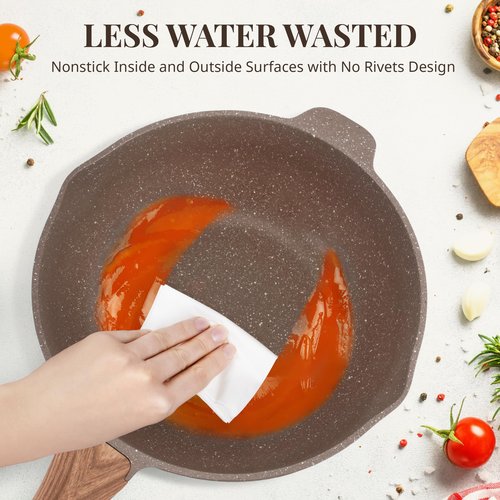 AOSION 11 Inch Nonstick Ceramic Deep Frying Pan Skille with Lid,5QT Sauté Pan for Cooking with Steam Rack,Healthy Large Skillet,Stay Cool Handle, Induction Compatible, PFOA & PFAS Free. (BROWN)