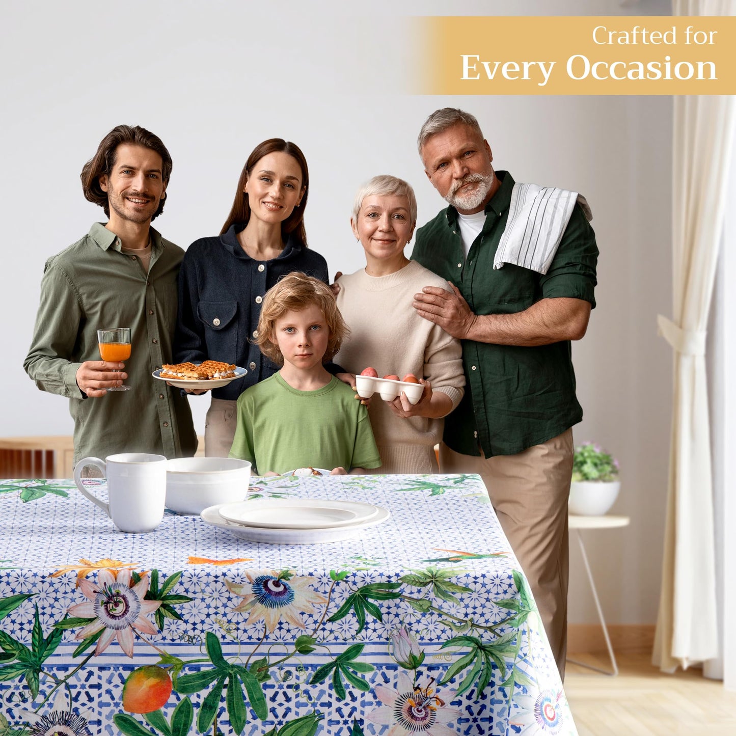 Maison d' Hermine Table Cloth Rectangle Table 100% Cotton 70 x 90 Inches Tablecloth Reusable Decorative for Dining Kitchen Room Farmhouse Home Gifts for Mothers Day Spring Summer - Passiflora
