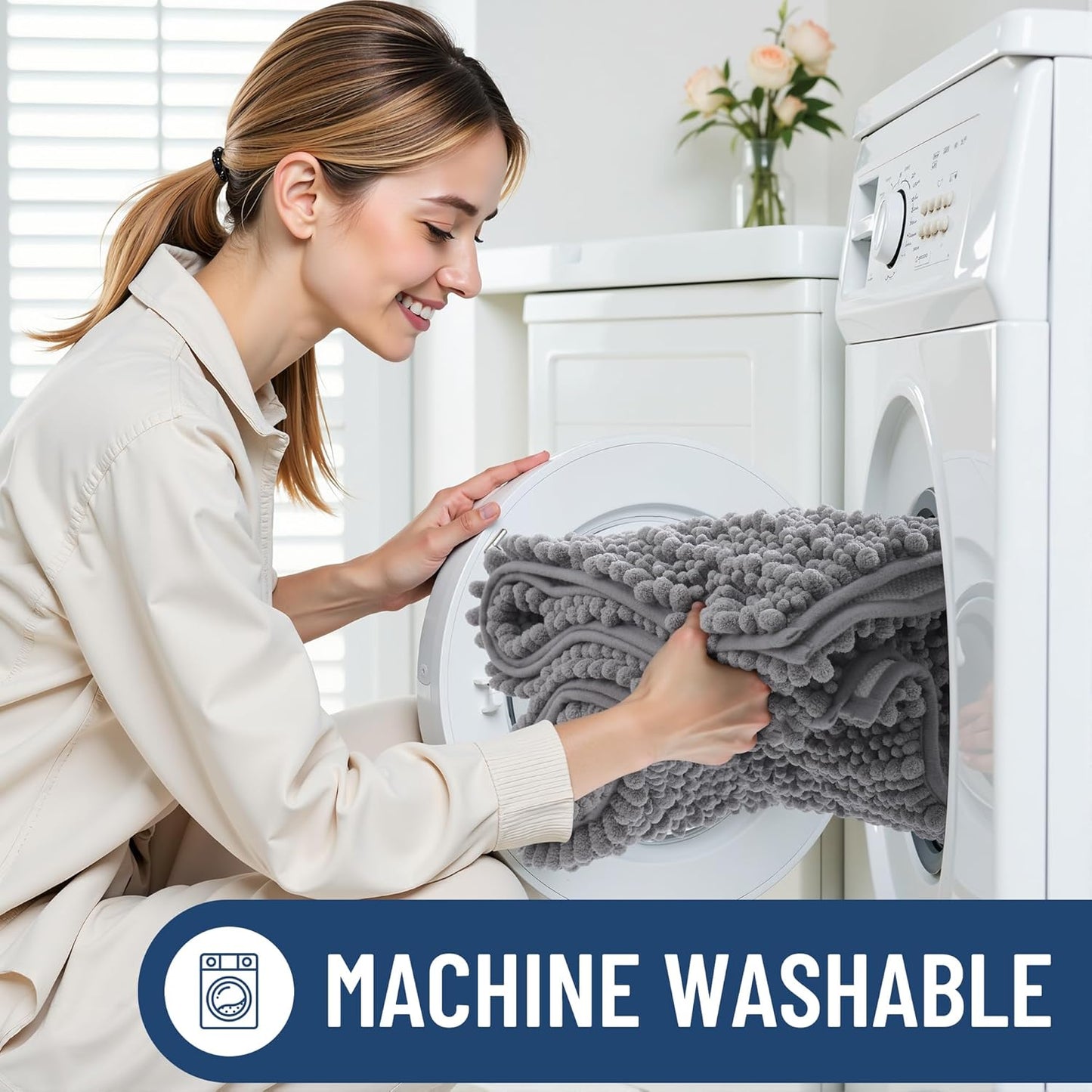 Smiry Bathroom Rugs - Extra Soft Chenille Bath Mat with Non-Slip Backing | 30x20 Inches, Grey