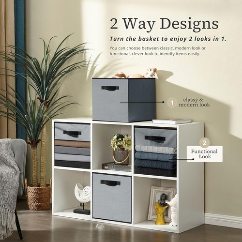 DECOMOMO Storage Bins - Fabric Cube Storage with Window for Shelves | 11" Grey (Set of 6)