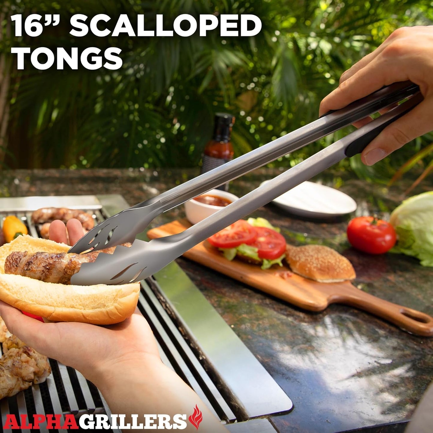 Alpha Grillers Grilling Accessories | BBQ Tool Set with Spatula, Fork, Brush & Tongs - Perfect Gifts for Men