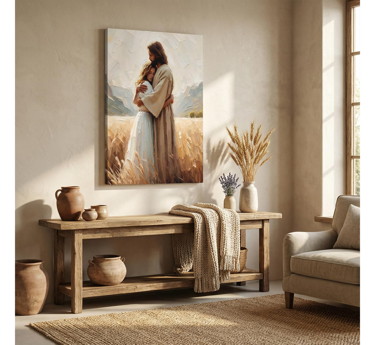 FTQYQLD Jesus Hugging Woman Wall Art, 24x36in