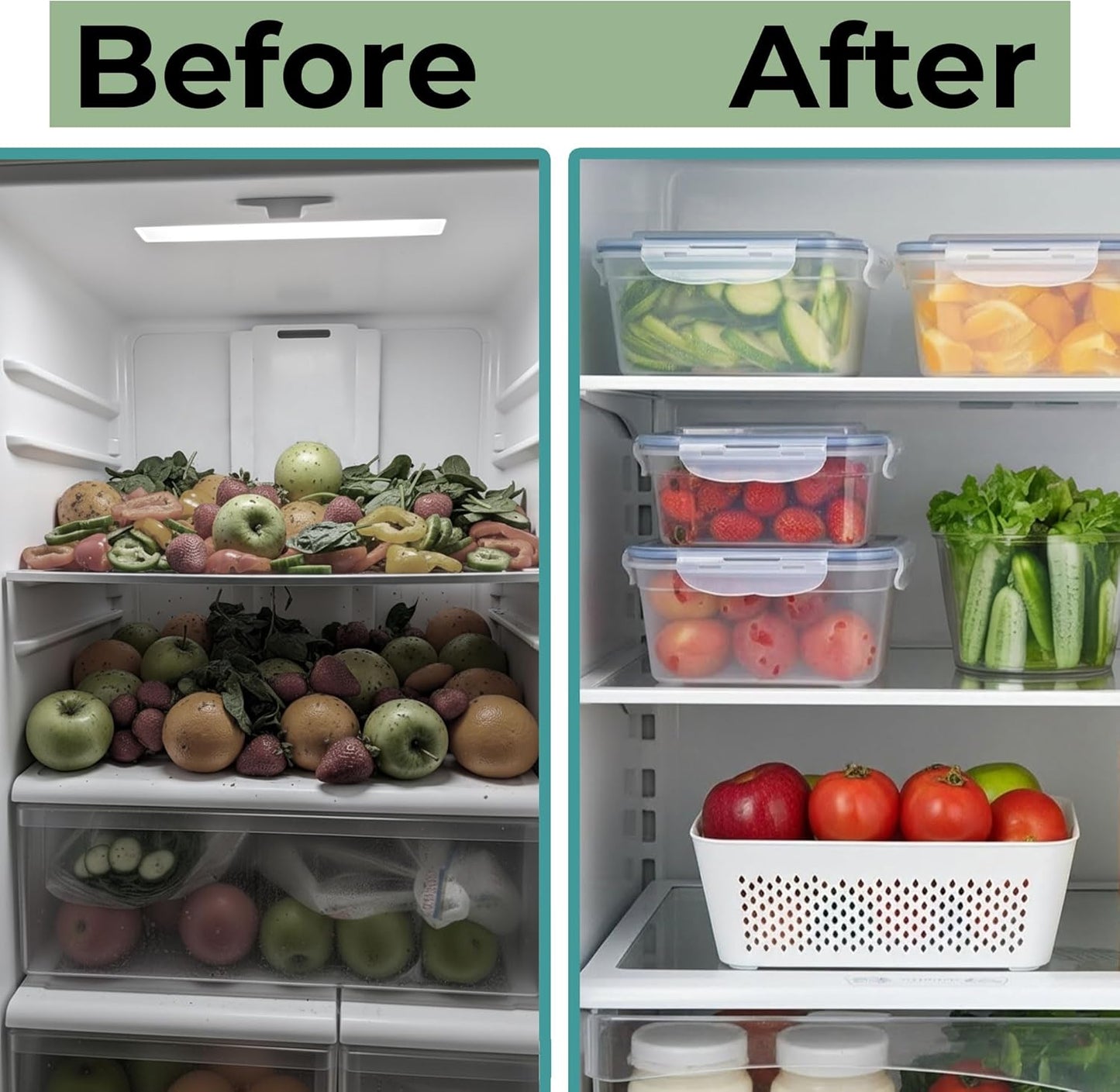 Skiennix Large Fruit Storage Containers - Airtight Plastic Food Storage with Removable Colander | 5 Pack