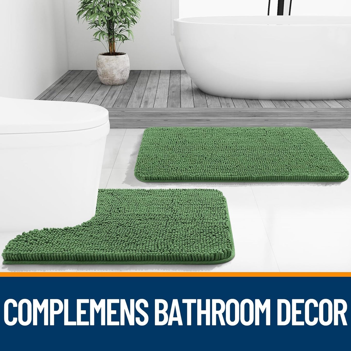 OLANLY Large Bathroom Rugs - Extra Soft Chenille Bath Mats | 70x46, Quick Dry, Machine Washable, Olive Green