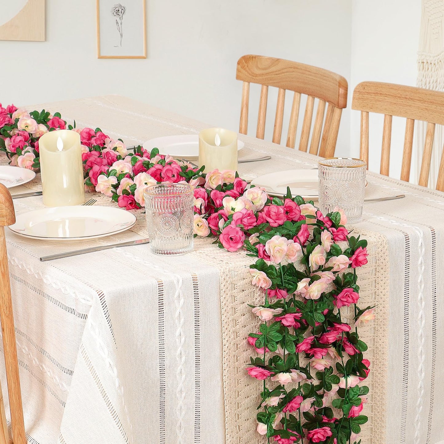 KHOYIME 9 Pack 72 FT Artificial Flower Garland, Fake Pink Roses Vines Silk Flowers Faux Plastic Outdoor Hanging Floral Ivy Garland Decorations for Wedding Arch Bedroom Home Wall Backdrop Room Decor