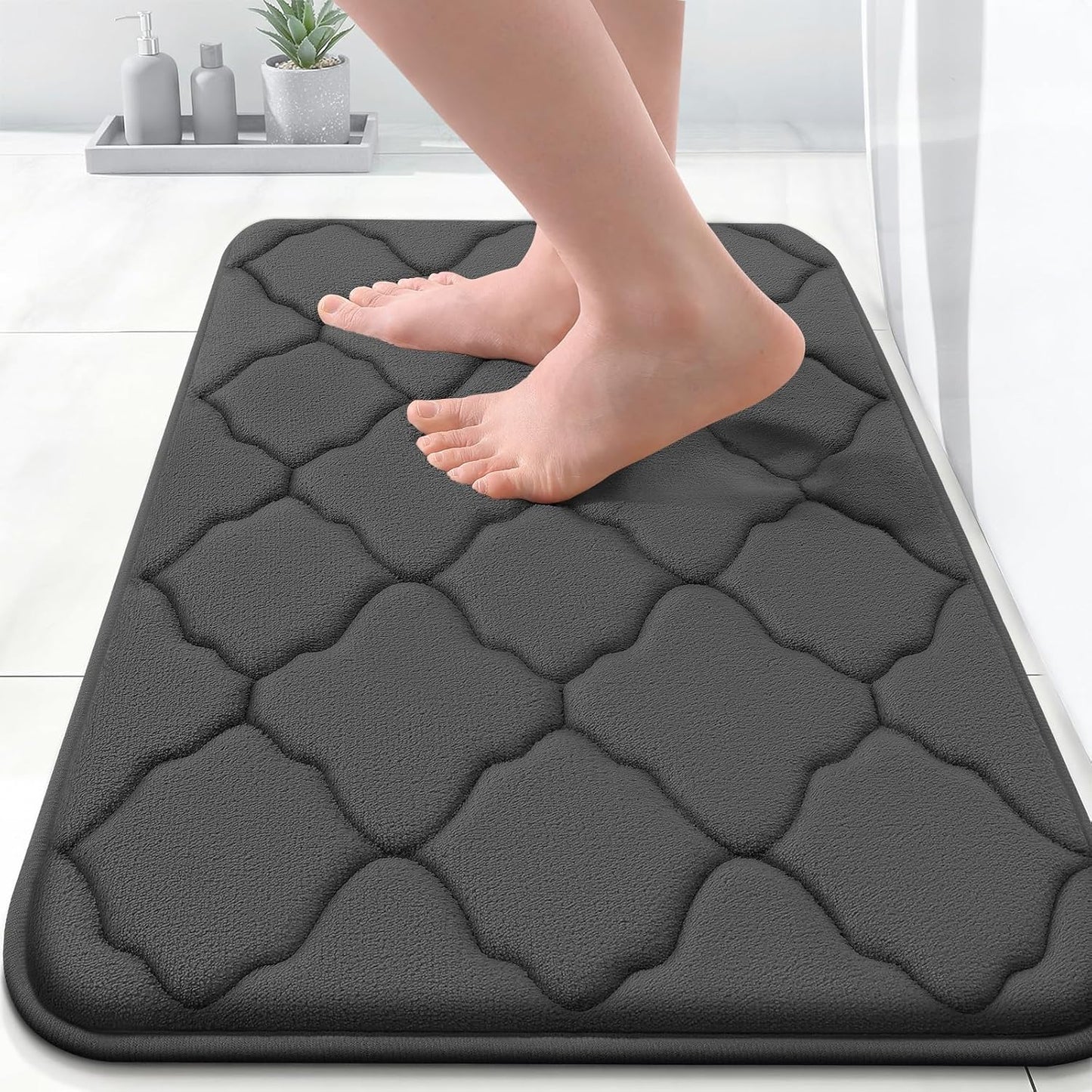 OLANLY Memory Foam Bath Mat Rug - Ultra Soft, Absorbent & Non-Slip | 24x16 Black Bathroom Carpet