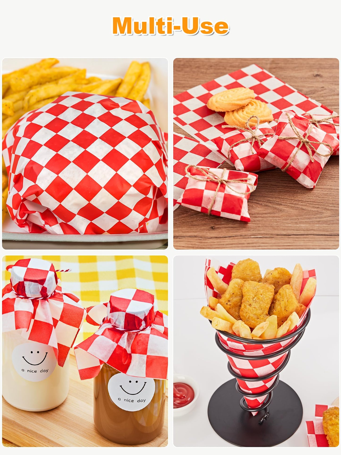 SMARTAKE 12 x 12 Inches Wax Paper for Food, 250 Pcs Non-Stick Hamburger Patty Paper, Square Sandwich Separators Wrapping Paper, for Lunch, Restaurants, Barbecues, Picnics, Parties, Blue Plaid
