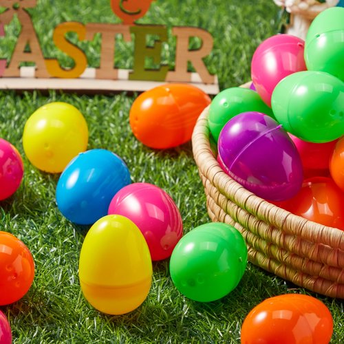 JOYIN 100 PCS 2.3" Easter Eggs, Empty Plastic Eggs Fillable Colorful Bright Eggshell Bulks for Easter Hunt, Filling Treats, Party Favor, Basket Stuffers, Classroom Prize Supplies