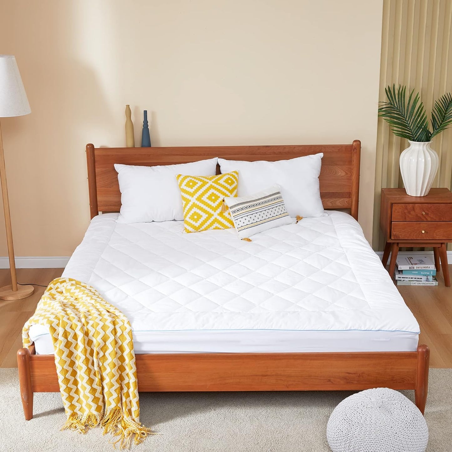 Skiennix Queen Mattress Pad - Quilted Cotton Cover with 18-22" Deep Pockets | Noiseless & Breathable