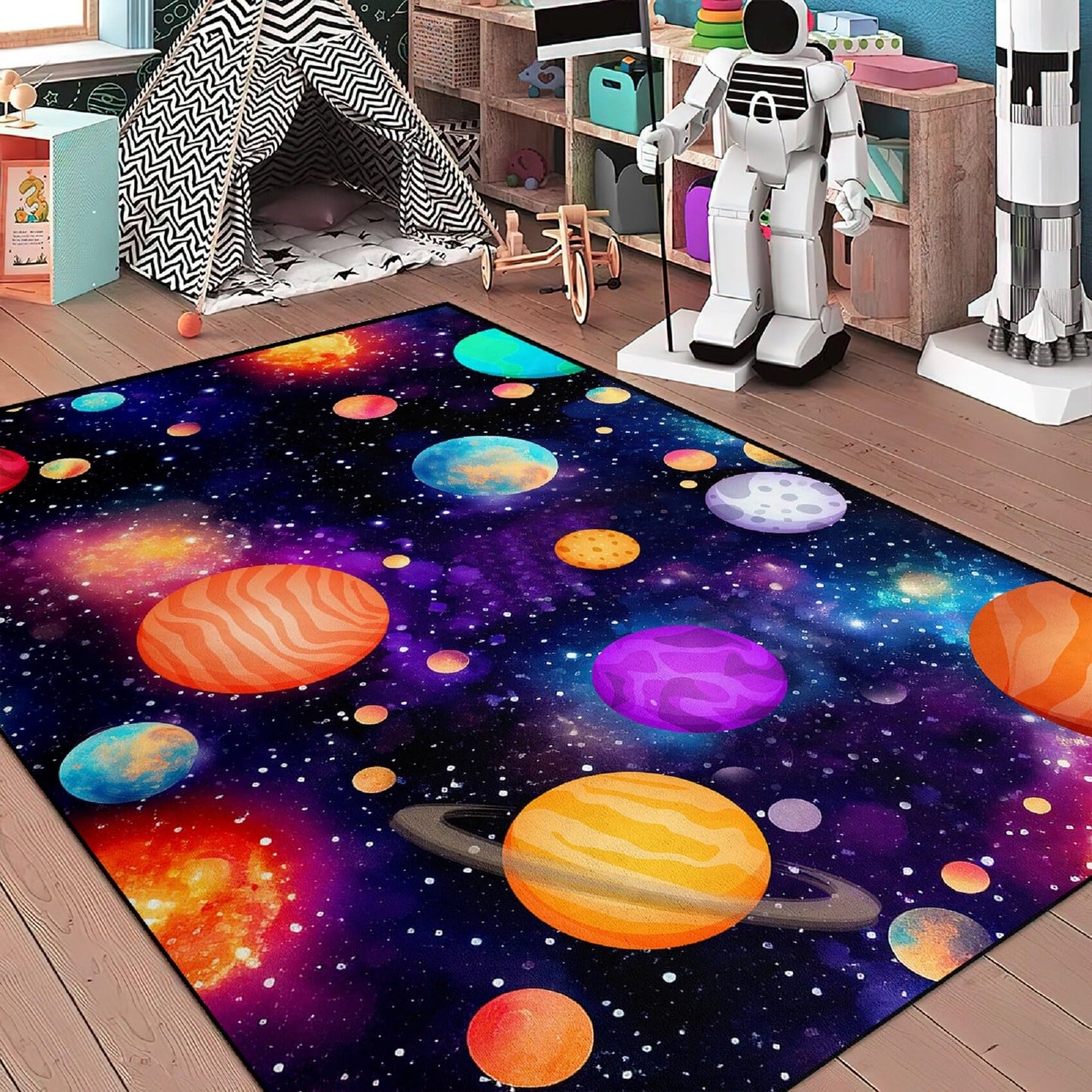 Starry Area Rug Kids - Space Rug for Boys Room Universe Carpet for Bedroom Planet Mats for Kids Outer Space Carpet Decor, 5x7 Feet