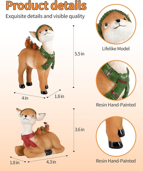 iStatue Buck and Doe Deer Set - Hand-Painted 5.5'' Resin Reindeer Figures for Christmas Home Decor