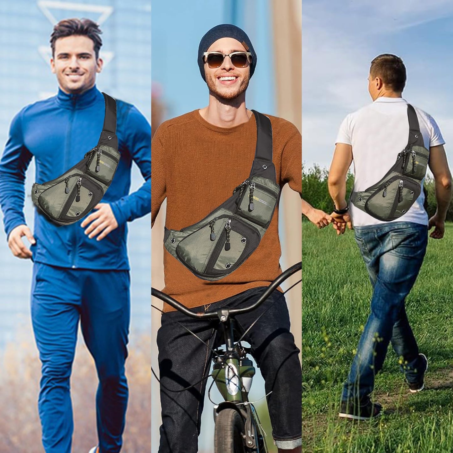 QAZWSXE Mens Sling Bags Crossbody,Shoulder Bag for Men,Men Crossbody Bags for Hiking Traveling Outdoors Green