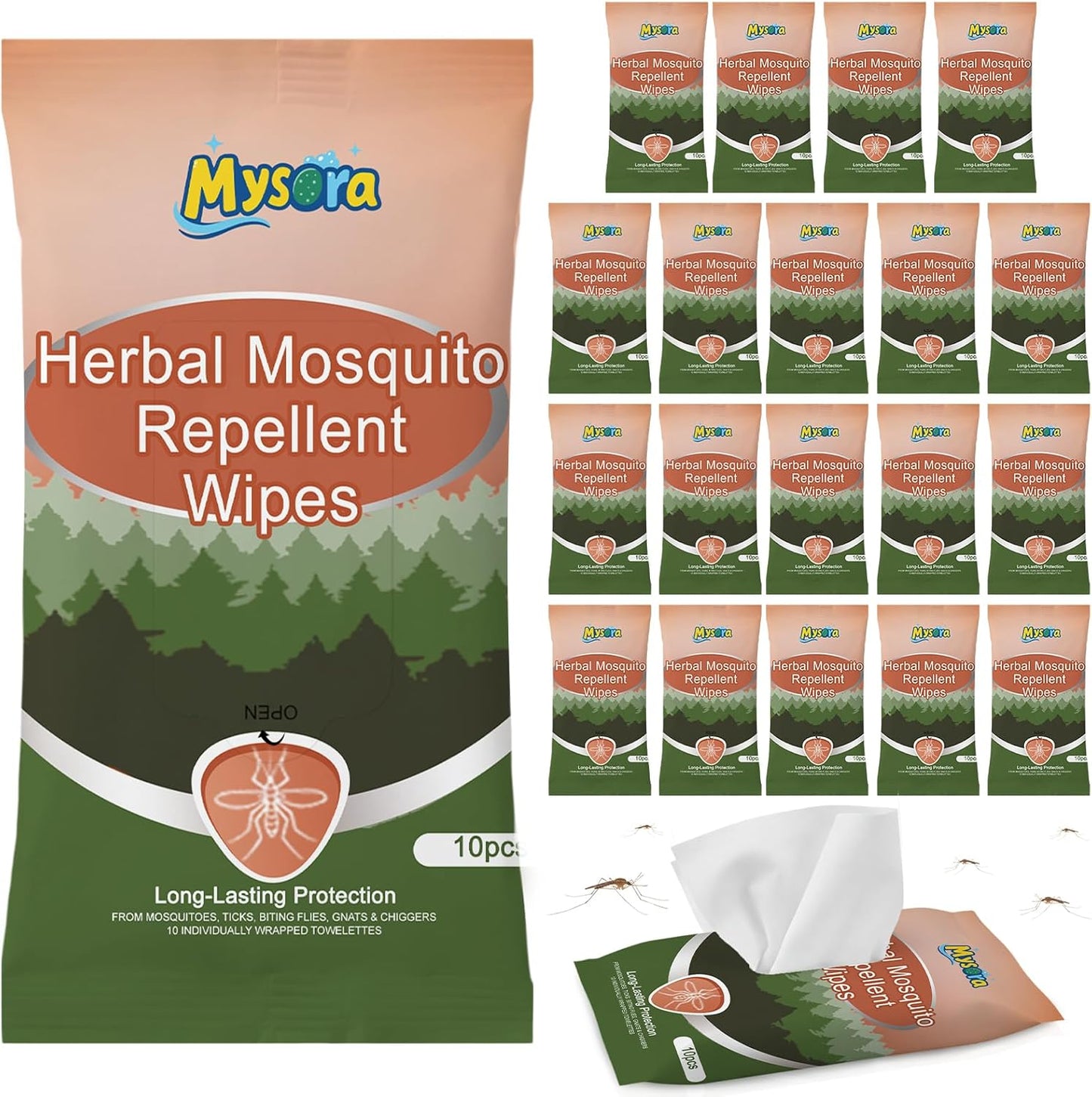 Skiennix Mosquito Repellent Wipes - Plant-Based with Lemongrass & Peppermint Oil | 20 Pack, Travel-Friendly