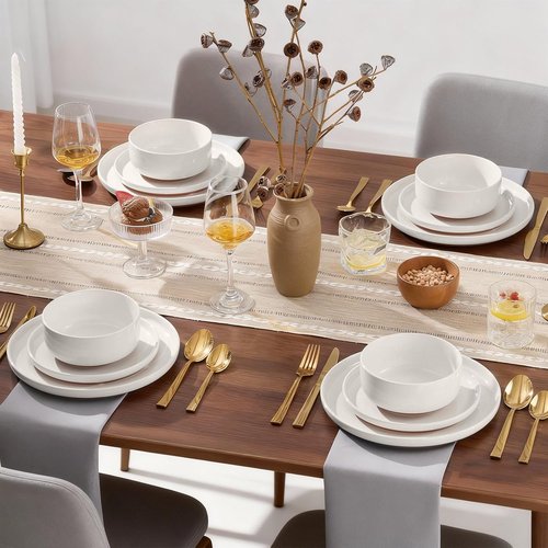 E-far 12-Piece Stoneware Dinnerware Set - Chip & Scratch Resistant, Microwave & Dishwasher Safe, Speckled White