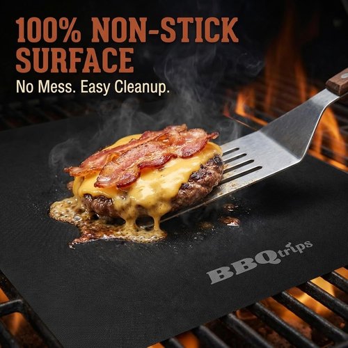 Grill Mats - Non-Stick Reusable BBQ Sheets | Easy-Clean Cooking Liners (10 Pack) - 15.75 x 13 Inch