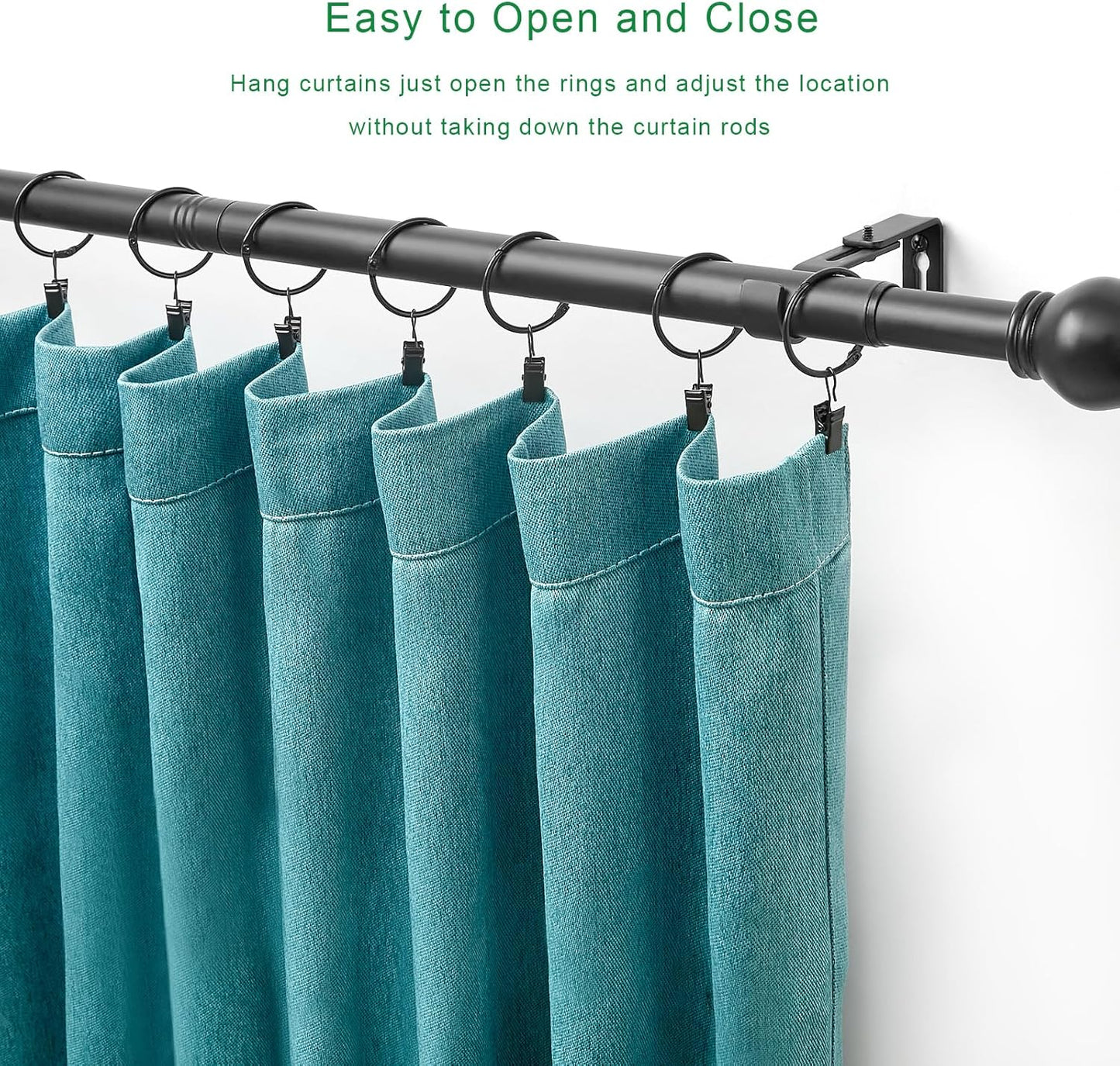 LLPJS Openable Curtain Rings - Durable Clips for Easy Drapery | 1.26" Interior Diameter, Black, Set of 36