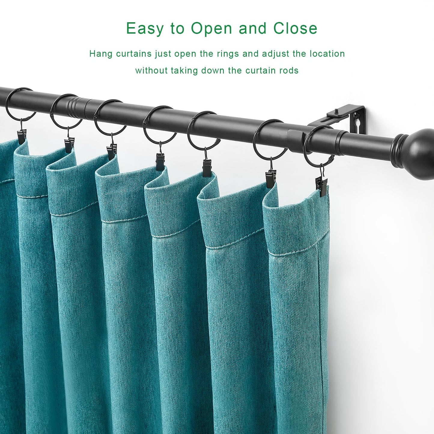 LLPJS Openable Curtain Rings with Clips, Open Drapery Rings with Hooks, Curtain Clips 1.26 inch Interior Diameter, Fit up to 1" Curtain Rod (Black, 1.26" I D Set of 36)