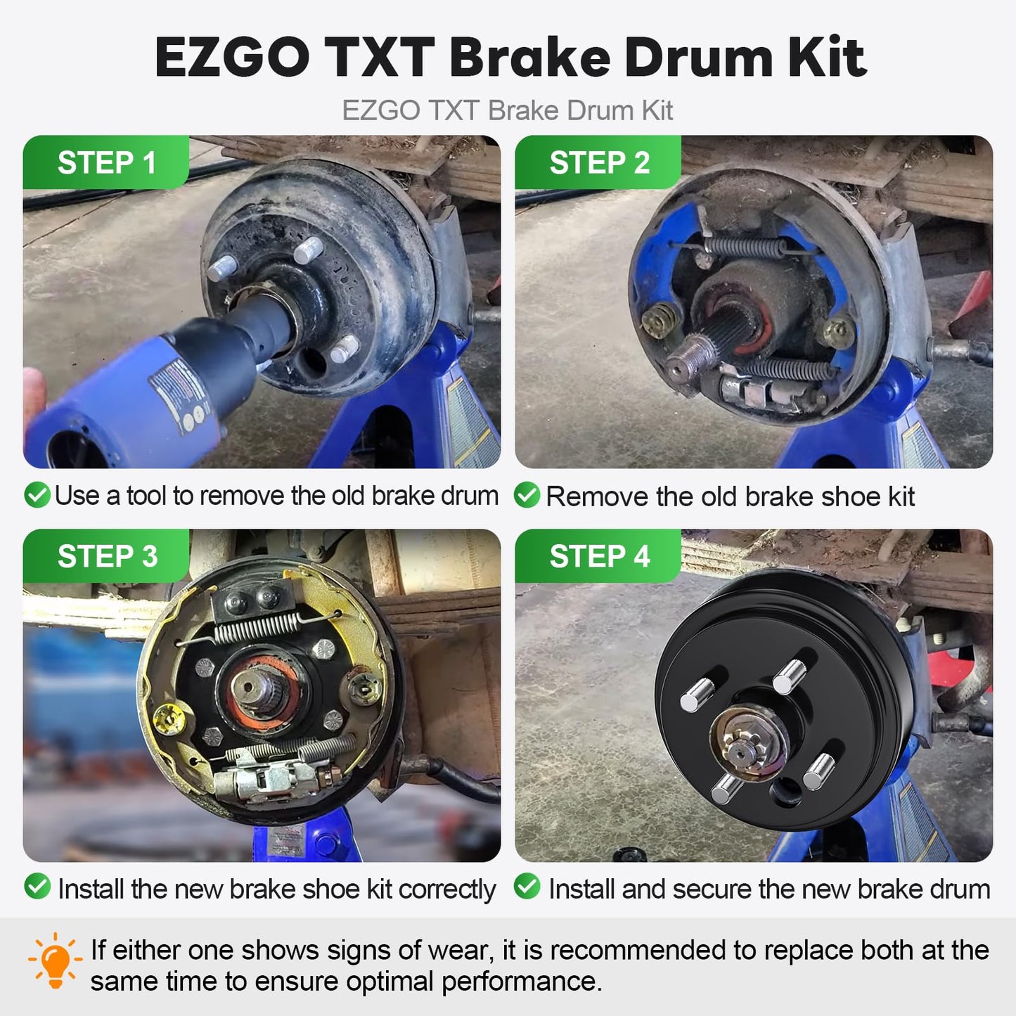 30-Tooth Golf Cart Brake Hub Repair Kit for 4 Cycle Gas EZGO TXT 1997-2008, Medalist 1997-1999, Include Brake Drum, Brake Shoes, Spring Kits, OEM# 21807G1, 70794G01, 27944G01 (NOT Fit Electric Model)