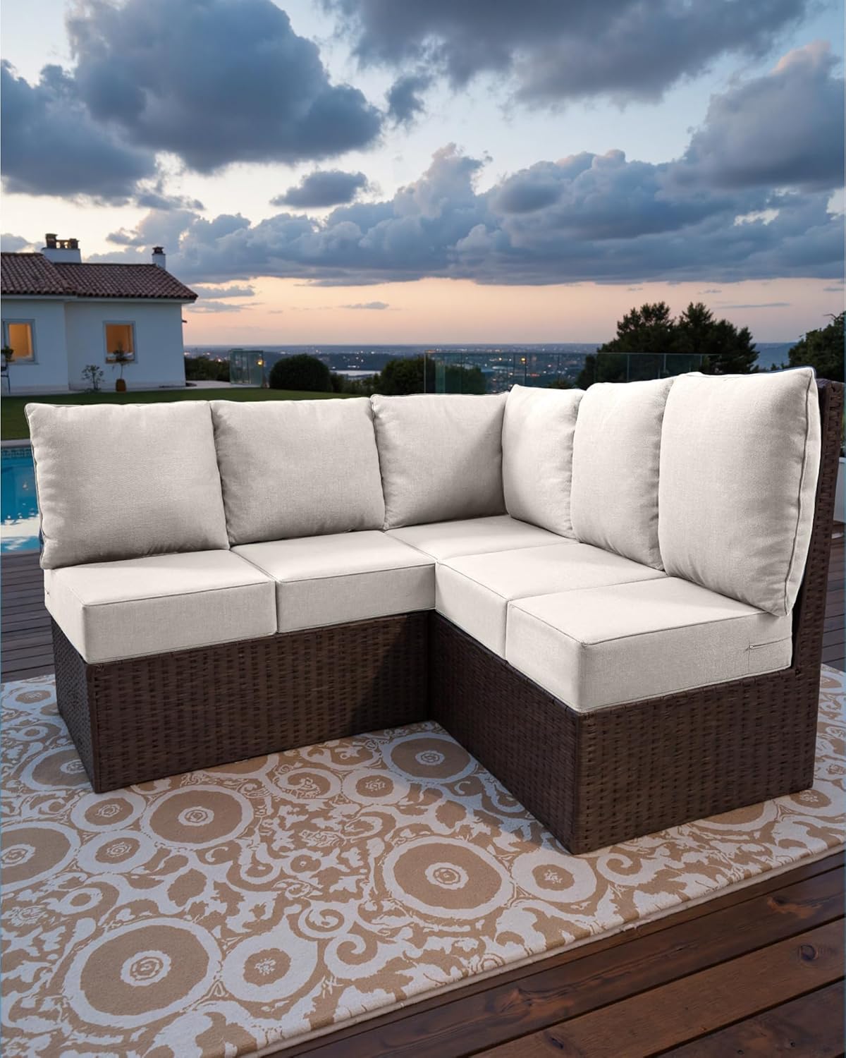Luxury Outdoor Cushions | 24x24x6 Water-Repellent Set for 5-Seat Sectional Sofa - Beige