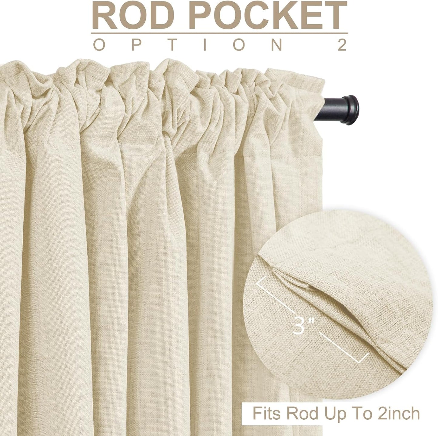 Skiennix 100% Blackout Linen Curtains - Thermal Insulated Drapes, 84" Long, Light Cream, 2 Panels Set
