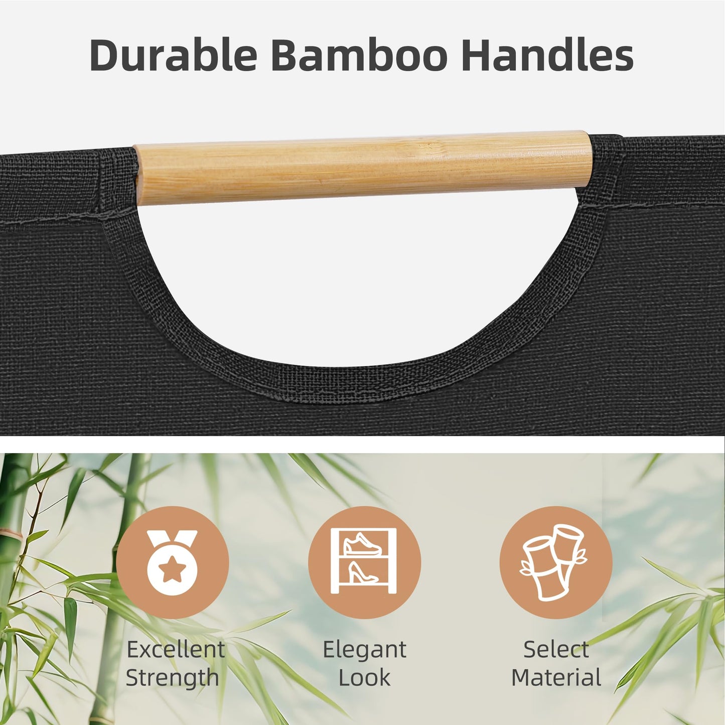 STORAGE MANIAC 3-Pack Large Laundry Hamper, 100L (26.4 Gal) Collapsible Laundry Basket with Bamboo Handles, Freestanding Waterproof Clothes Hamper for Laundry Room, Bedroom, Dorm, Towels, Toys, Black