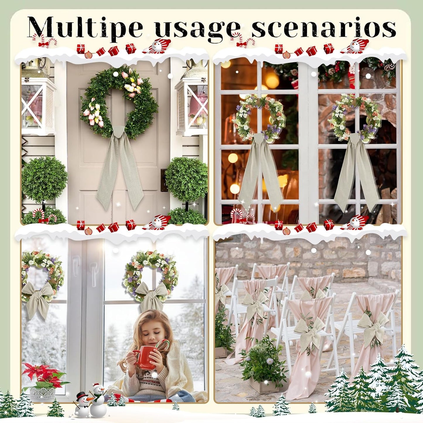 Skiennix Easter Wreath Sash - 6 Pcs Beige Plain Decor for Front Door | 5" W x 55" L Outdoor Accessory