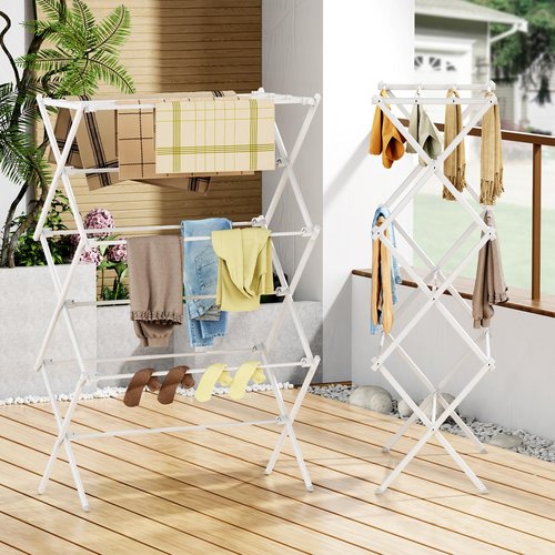 FILROUG Drying Rack Clothing, 3-Tier Clothes Drying Rack Foldable, Antirust Laundry Drying Rack Collapsible Use for Indoor & Outdoor, 11.8" D x 34.6" W x 35.4" H, White
