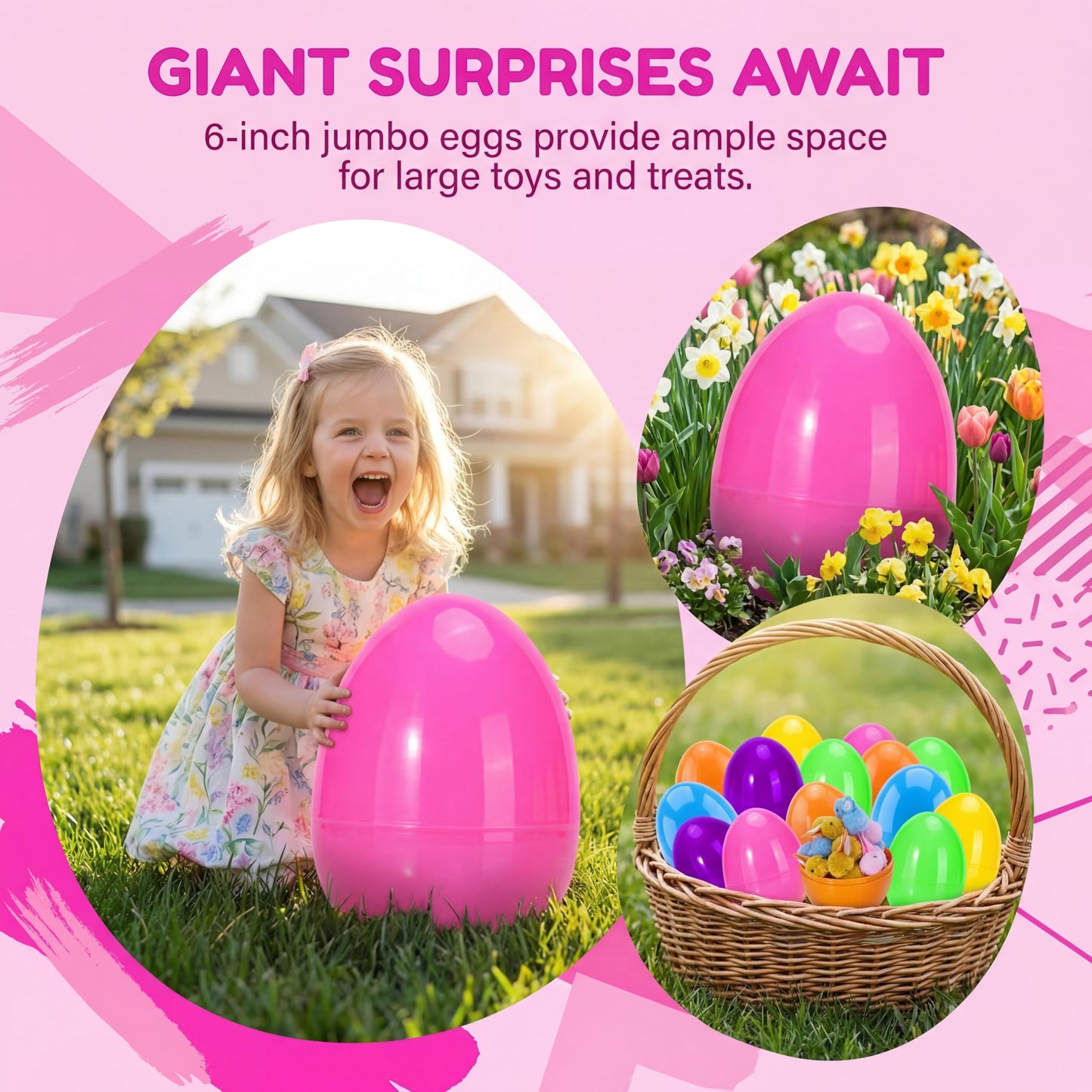 Qudoustar 18 Pack 6 Inch Jumbo Easter Eggs, Colorful Giant Plastic Fillable Eggs Bulk, for Easter Hunt Basket Stuffers Party Favors Classroom Prize Supplies Kids Boys Girls
