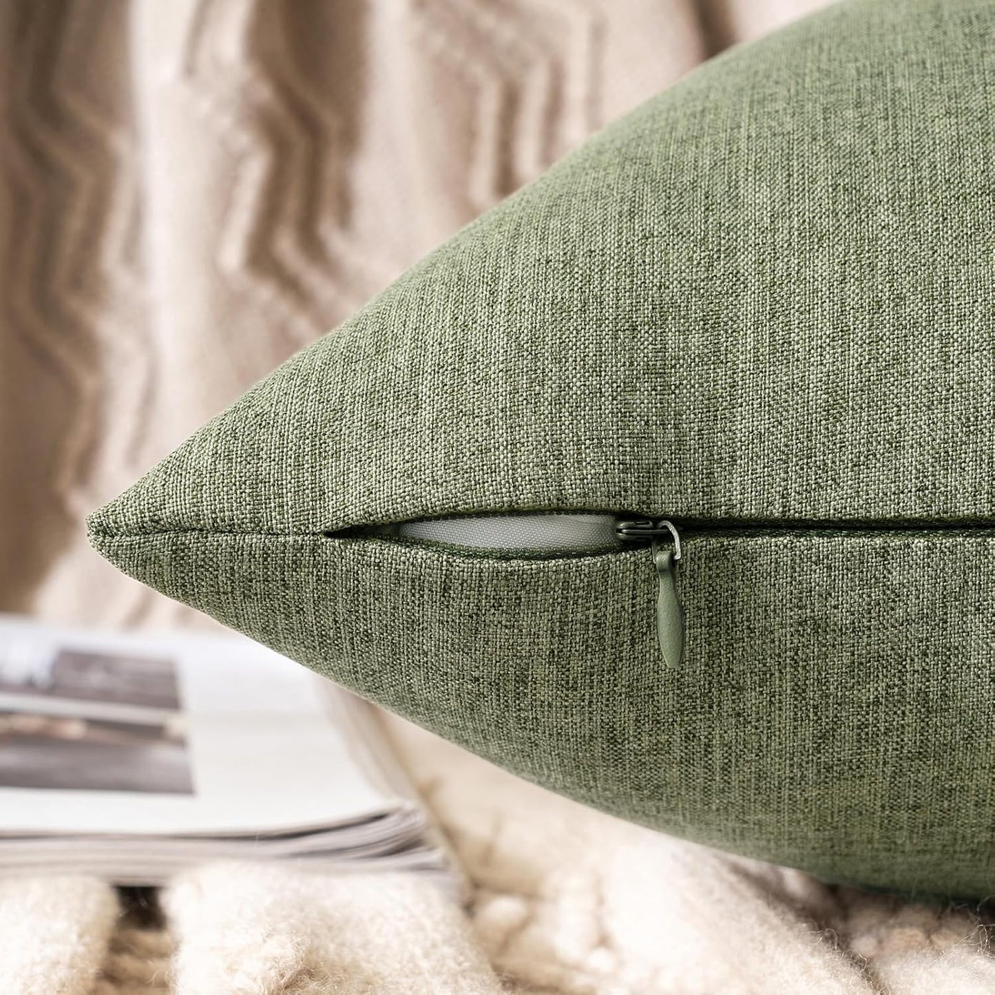 MIULEE Decorative Outdoor Throw Pillow Covers - Waterproof Faux Linen Cushion Cases | 20x12 Inch Gray Green (Pack of 2)