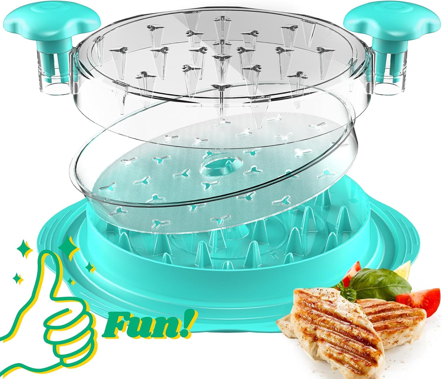 Skiennix Chicken Shredder - Manual Meat Shredder Tool with Transparent Lid & Cleaning Brush | Dishwasher Safe, Mint Green