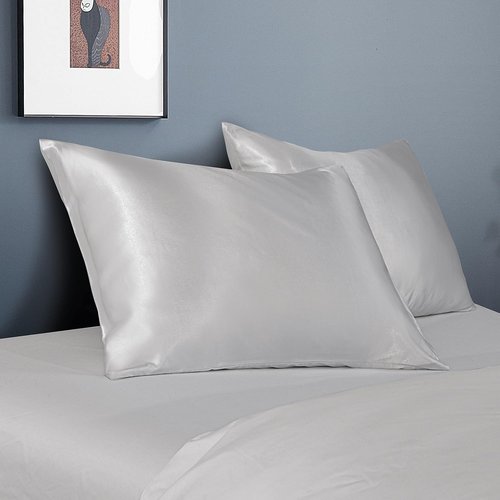 BEDSUM Silk Satin Pillowcases - Luxurious Softness for Hair & Skin | 20x26 Inches, Silver Grey - 2 Pack