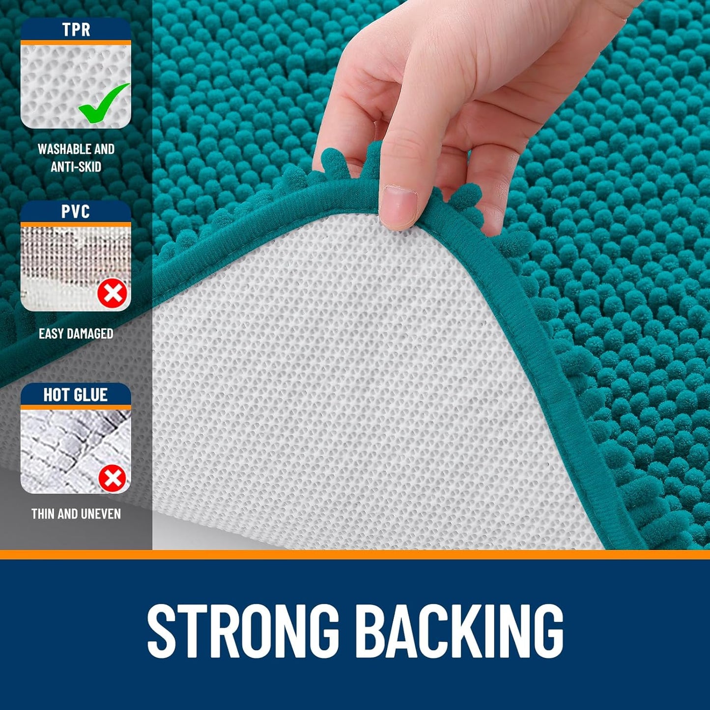 OLANLY Bathroom Runner Rugs - Soft Absorbent Chenille Mats with Rubber Backing | 59x20 Inches, Deep Lake Color