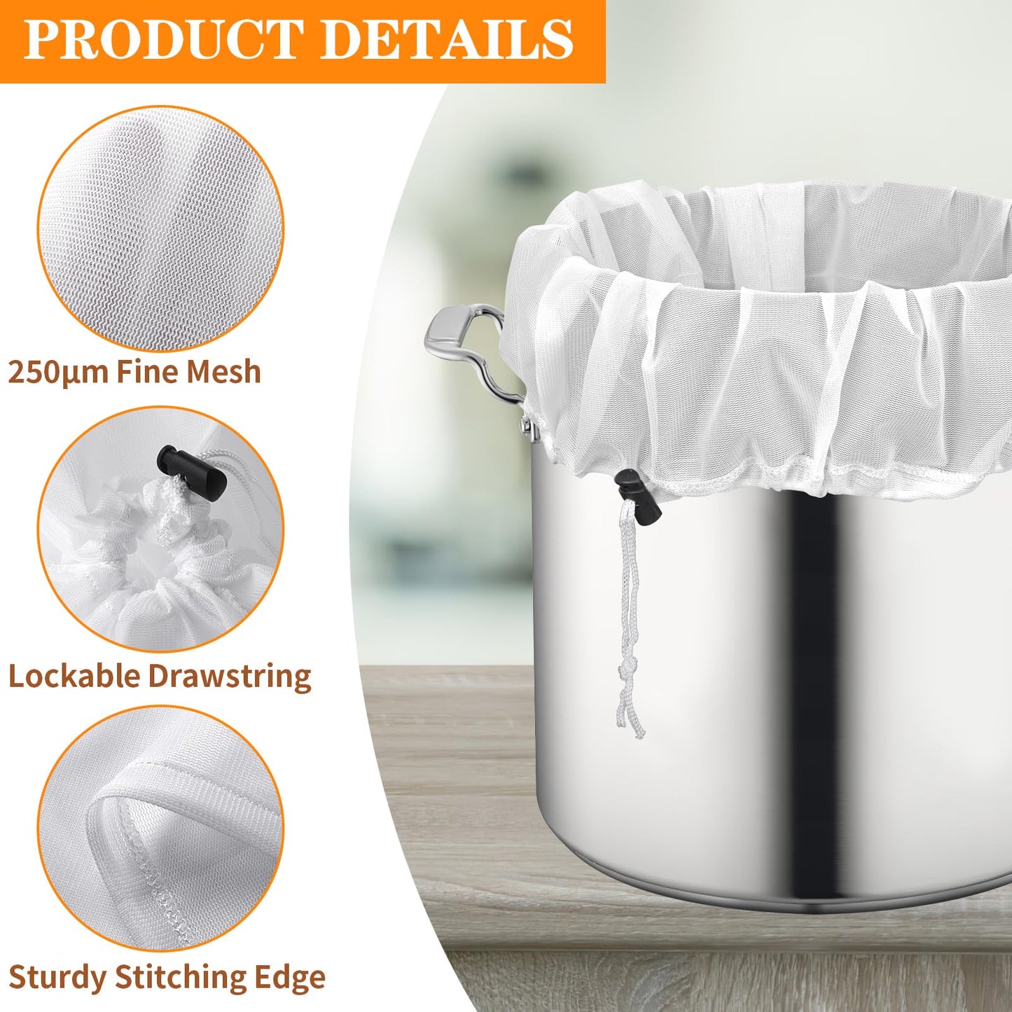 Brew Bags, 2 Pack Extra Large Reusable Straining Bag, 26"x22", 250 Micron Fine Mesh Strainer Bag with Adjustable Drawstring for Home Brewing Hops Grains Fruit Wine Beer Making Brew in a Bag Supplies