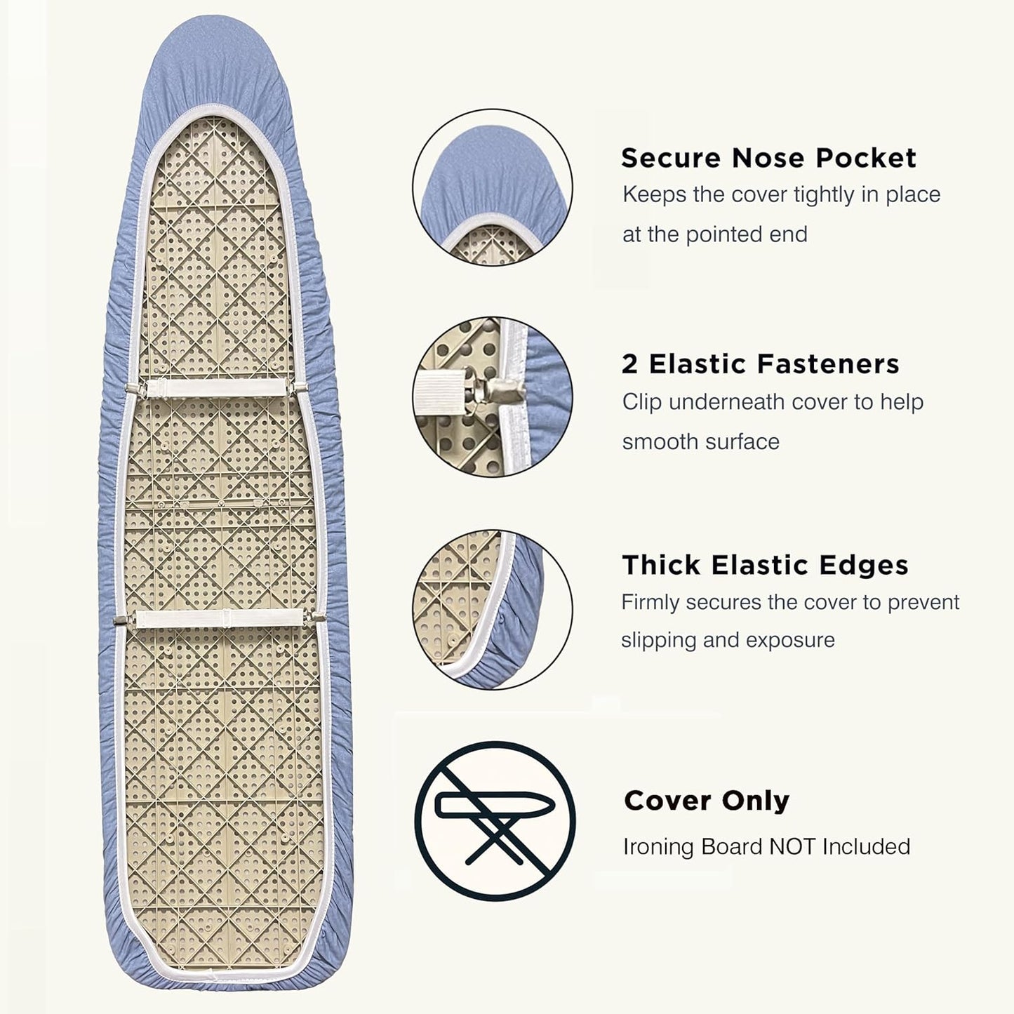 UniSimp Ironing Board Cover - Extra Thick Natural Cotton, Scorch & Stain Resistant | 15"x54", Heatproof Blue