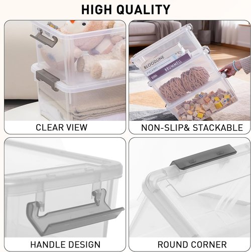 Citylife 17 QT Plastic Storage Bins - Stackable Latching Containers for Organizing Home & Garage | Clear Box