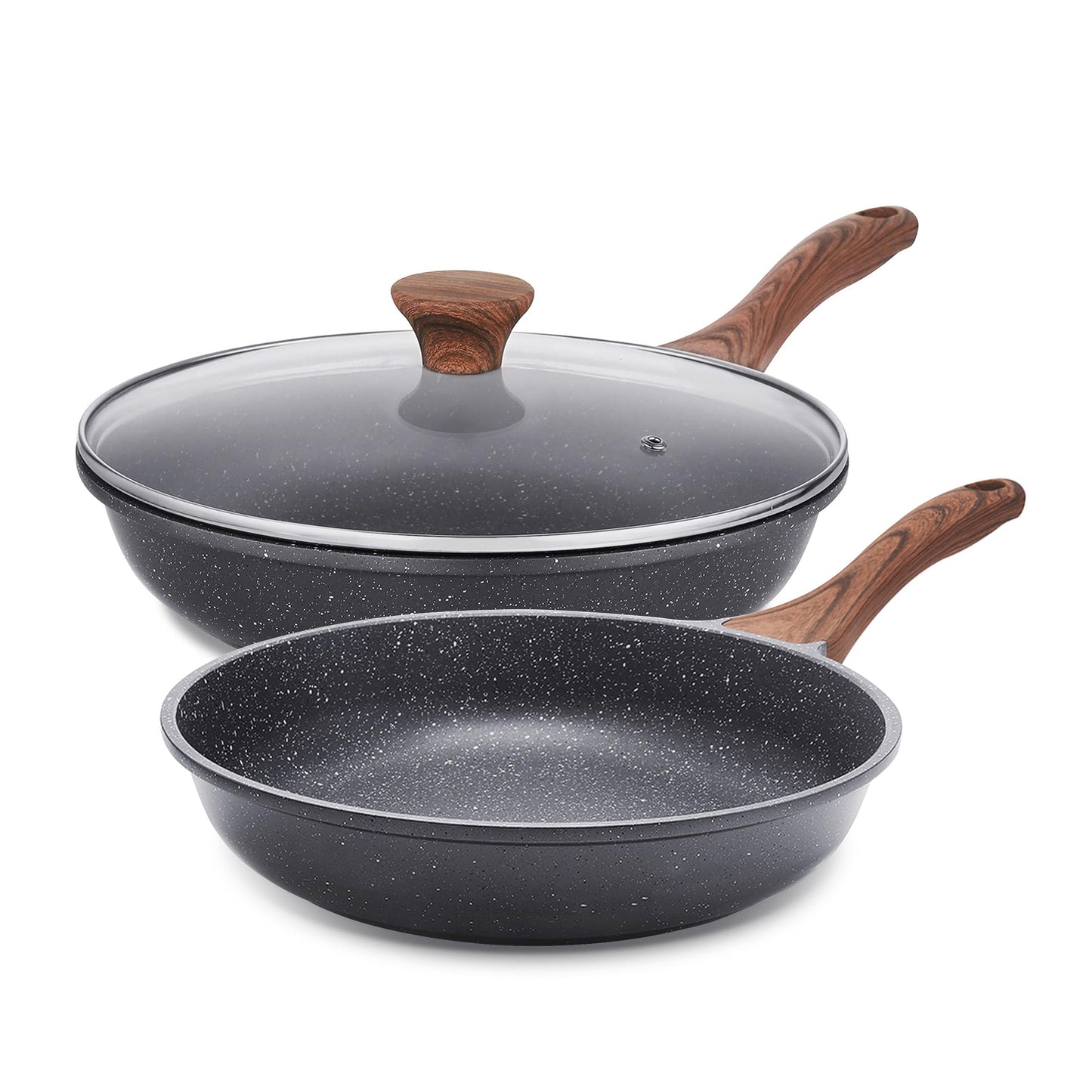 SENSARTE Nonstick Frying Pan Skillets, Swiss Granite Coating Omelette Pans, Healthy Cookware Chef's Pan, Free of Intentionally Added PFOA (8+11Inch with Lid)