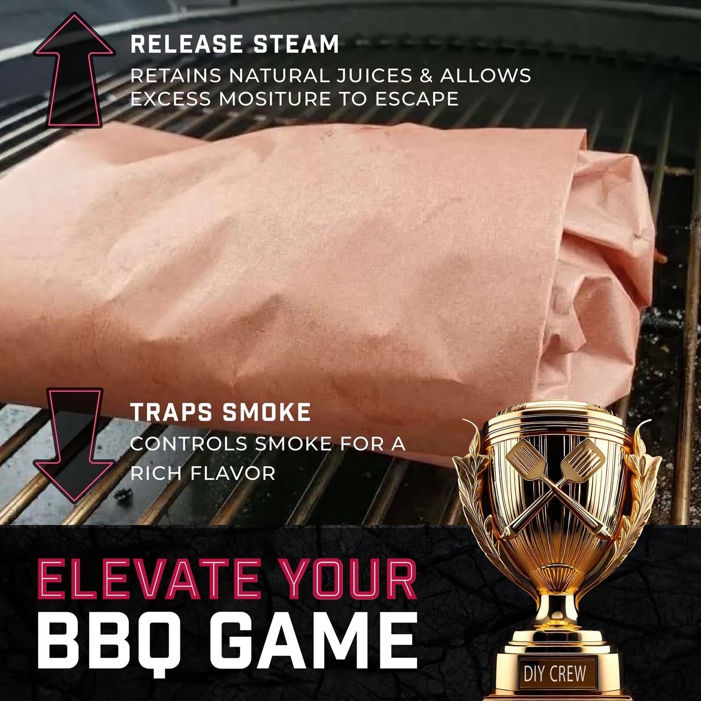DIY CREW Pink Butcher Paper Roll - 24 Inch x 200 Feet - Food-Grade Peach Butcher Paper for Smoker, BBQ, Smoking and Wrapping Meat - Unbleached, Unwaxed and Uncoated - Made in USA