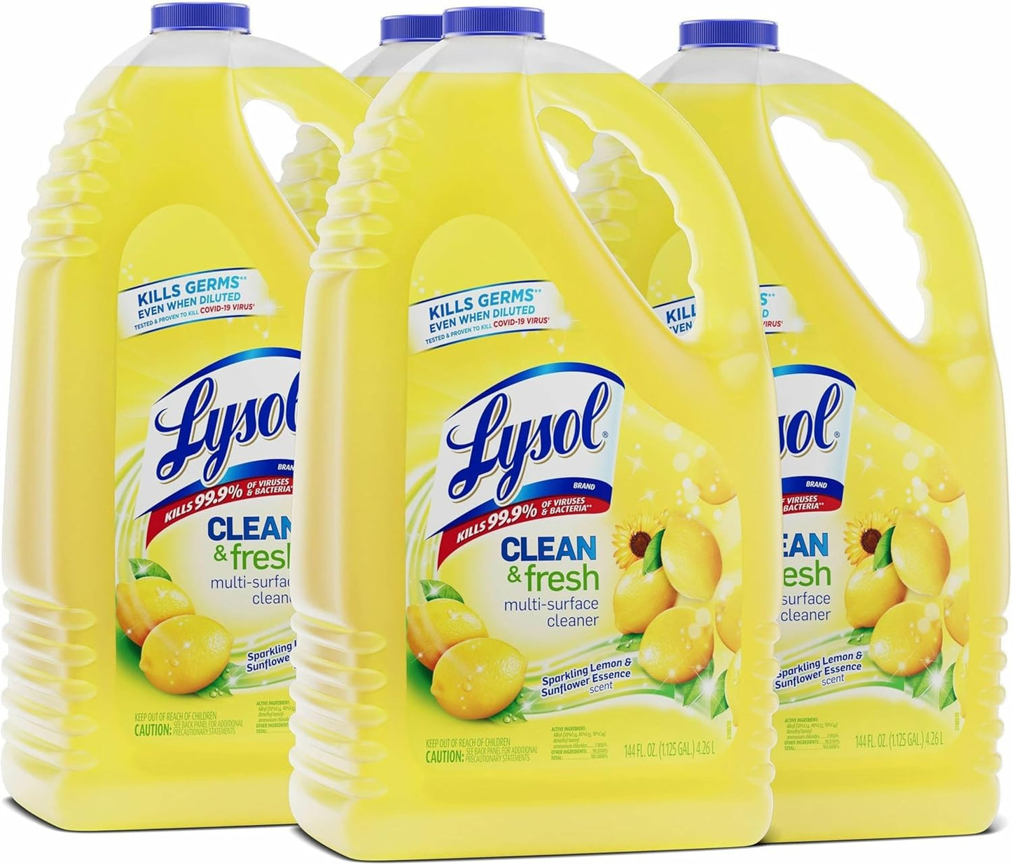 Lysol Multi-Surface Cleaner - Sanitizing & Deodorizing, Sparkling Lemon Essence, 144 Fl Oz (Pack of 4)