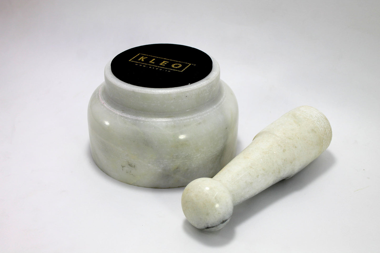 KLEO 5” Natural Stone Mortar and Pestle Set – Heavy Duty Spice & Herb Grinder, Guacamole Masher,Non-Porous, Odor Resistant – Garlic Crusher, Seed Grinder, Kitchen Tools(White)