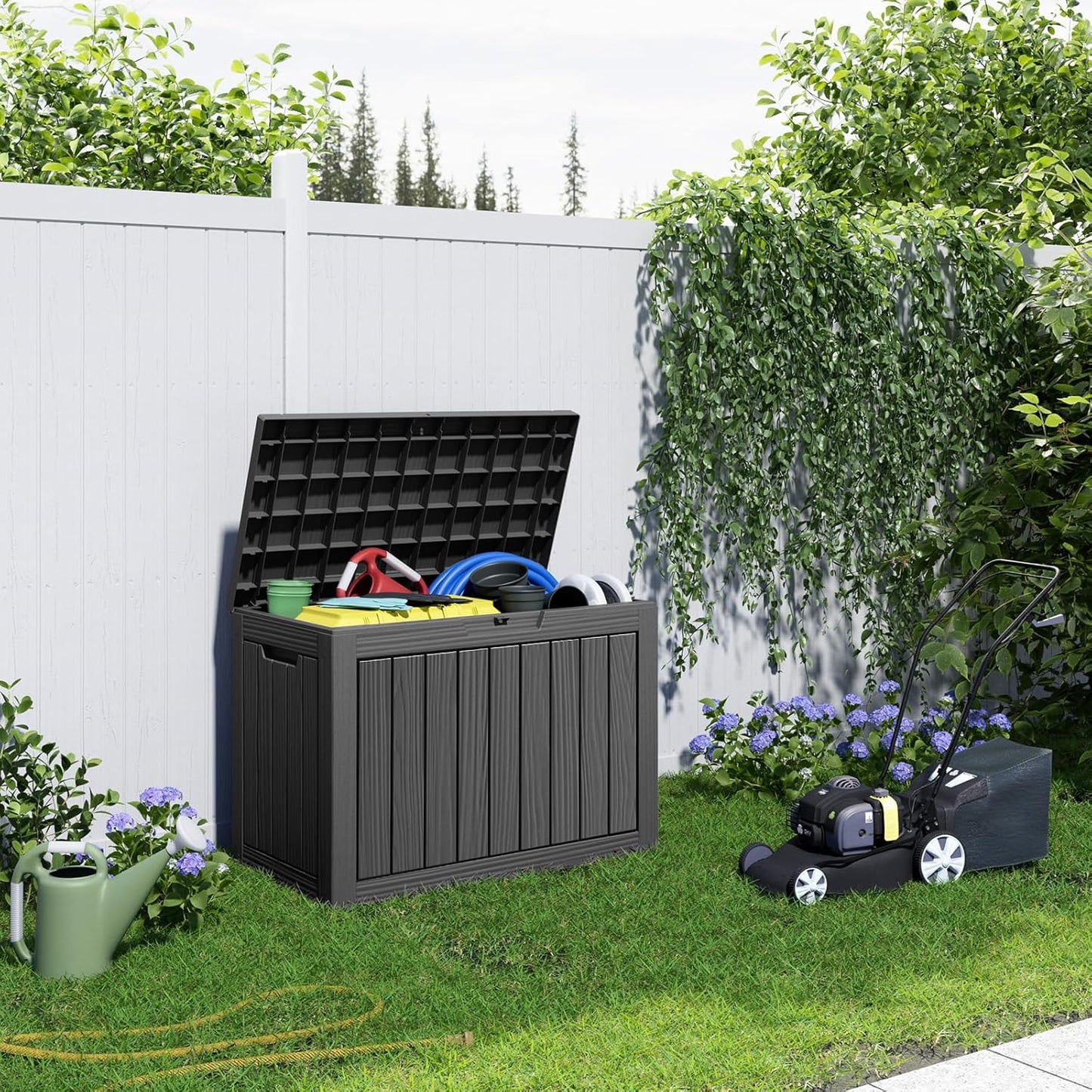 Skiennix 44 Gallon Outdoor Deck Box - Lockable Waterproof Storage for Garden Tools & Cushions | Black