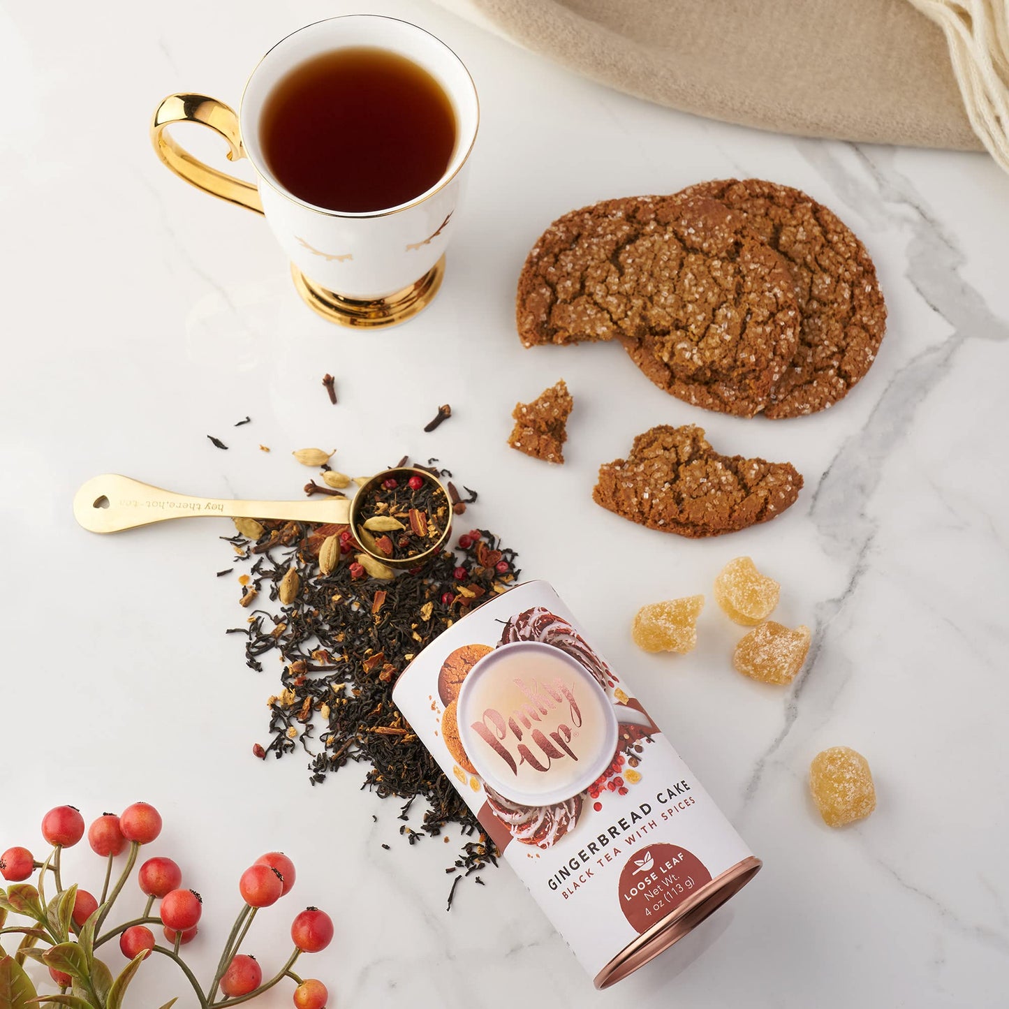 Pinky Up Gingerbread Tea - Loose Leaf Fall Flavored Black Tea, 40-60mg Caffeine Per Serving, Naturally Low Calorie & Gluten Free in 2.5Oz Tin, 25 Servings
