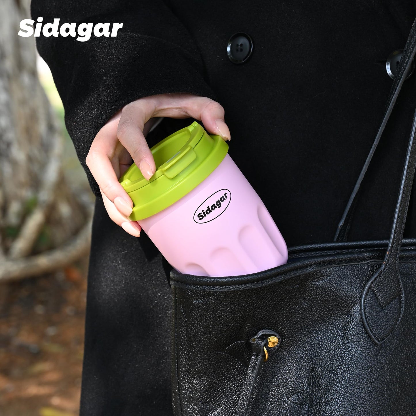 Sidagar Travel Coffee Mug 10 oz Ceramic Lined Tumbler, Double Wall Stainless Steel Coffee Cup with Lid, Vacuum Spill Proof Mini Water Bottle, Insulated Thermal Mug for Home Office,Pink