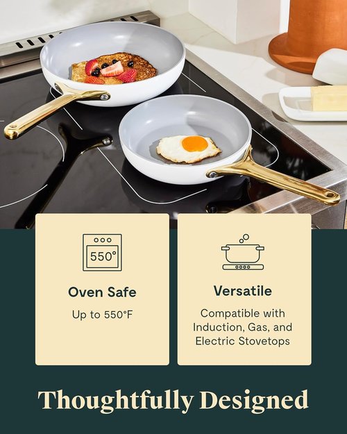 Caraway Ceramic Fry Pan Duo - Non-Stick Frying Pans (10.5” & 8”) | Non-Toxic, Oven Safe, Navy