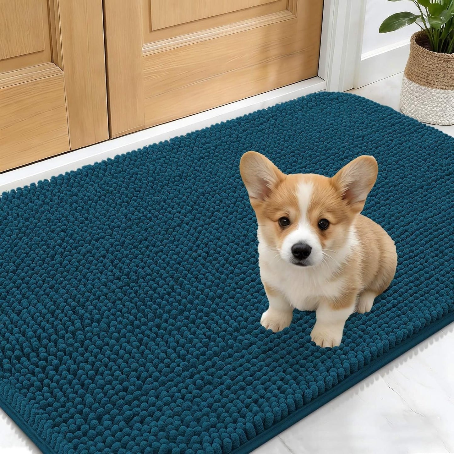 OLANLY Dog Door Mat - Absorbent Non-Slip Washable Doormat for Muddy Paws | 24x16, Atlantic Blue