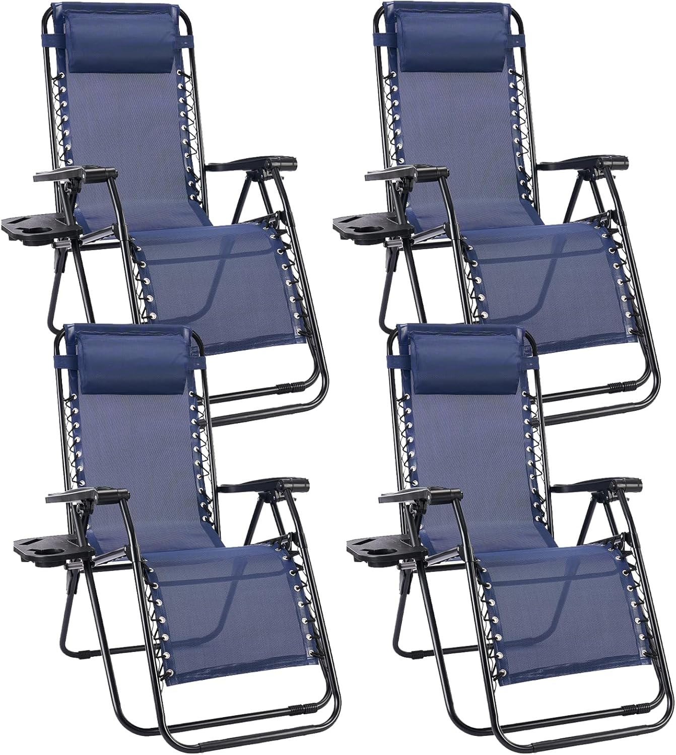 Sweetcrispy Zero Gravity Chairs - Set of 4 Portable Recliner Lounge Chairs with Cup Holders & Adjustable Pillows | Blue