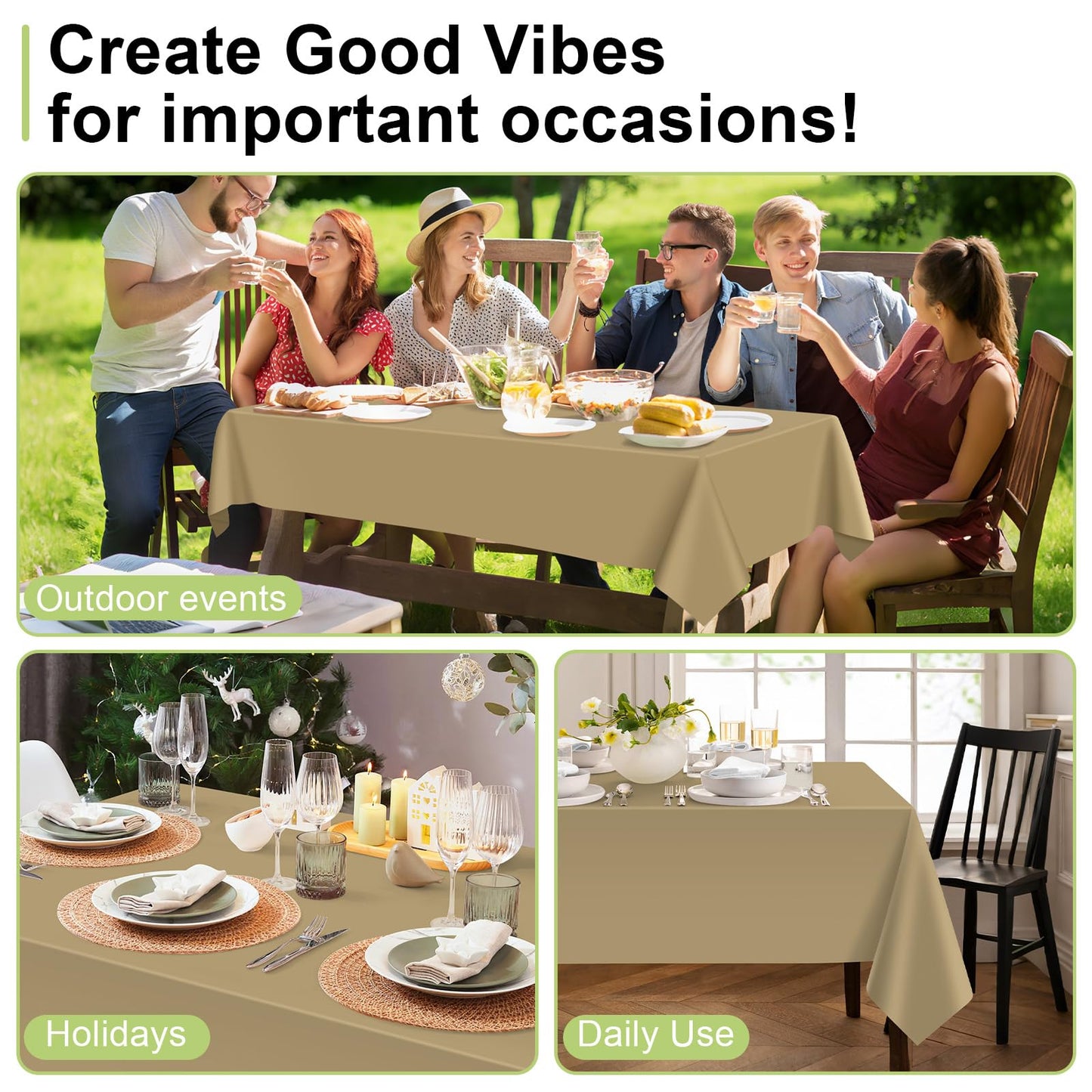 QIKSION Gold Plastic Table Cloth Disposable 6 Pack, 54 x 108 Inch Tablecloths for Graduation, Thanksgiving, Christmas Decorations, Rectangle Table Cover