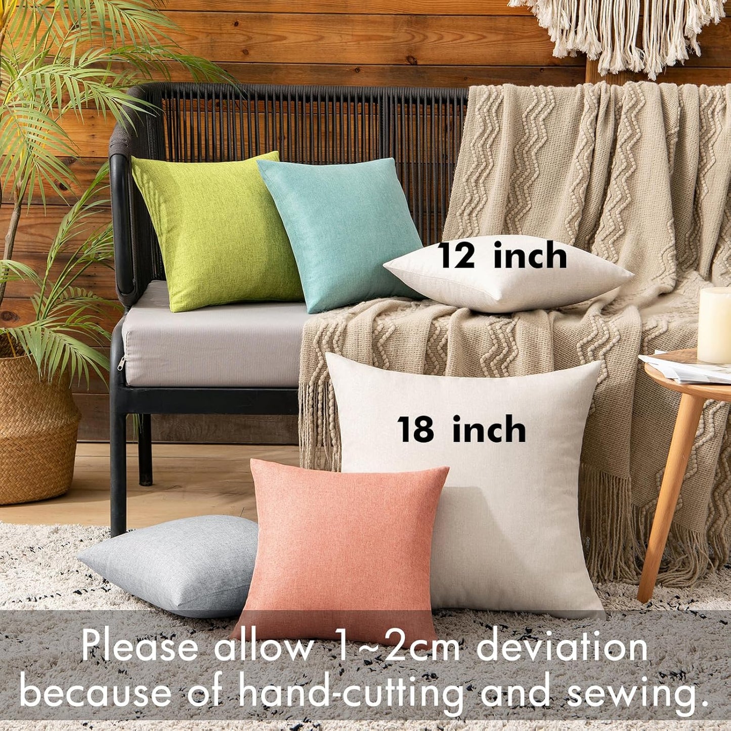MIULEE Waterproof Throw Pillow Covers - Pack of 2 Faux Linen Cushion Cases for Outdoor Patio | 12x12 Inch Beige