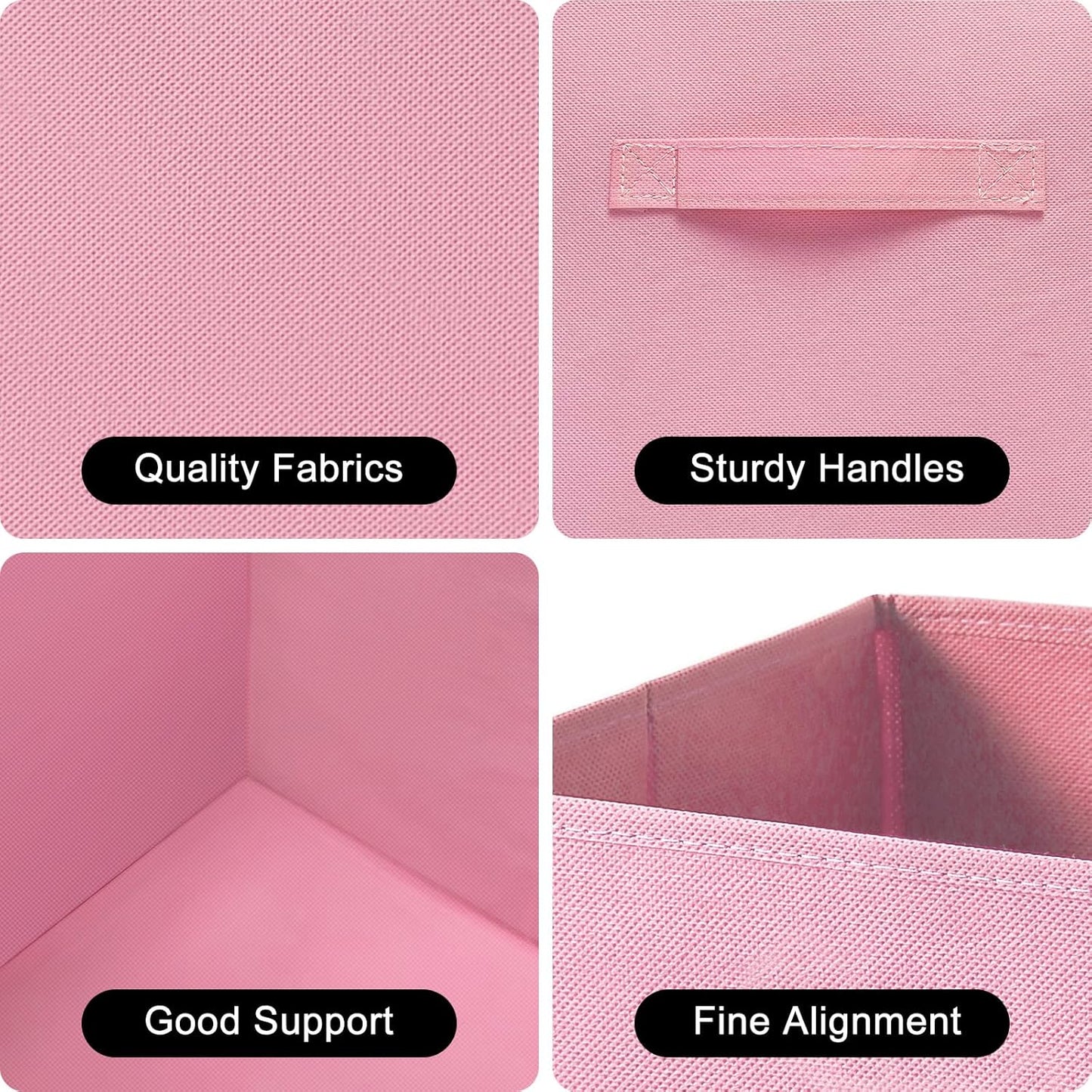 Skiennix Fabric Storage Bins - 6 Pack Collapsible Cube Organizers for Closet & Living Space | Foldable with Handles (Pink, 11 Inch)